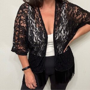 Mauve Black Lace Kimono size L